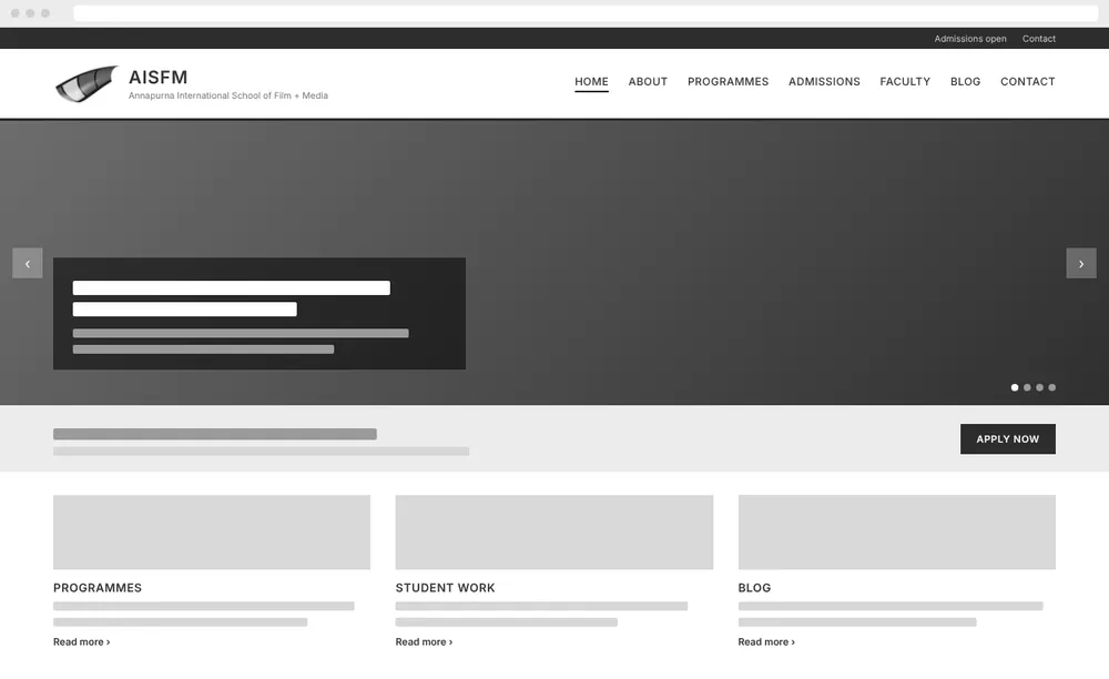 Recreated AISFM website home page