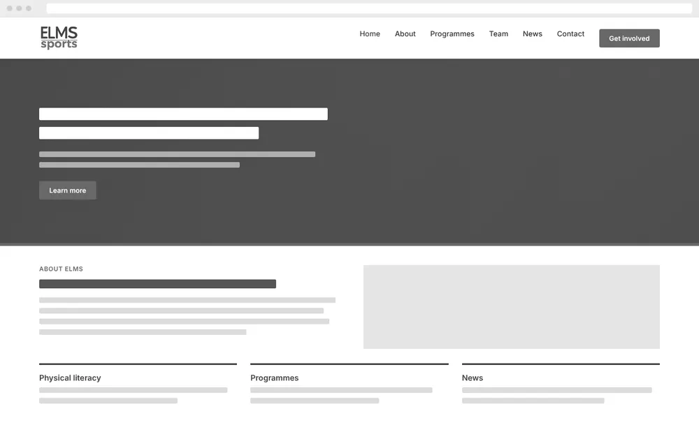 Recreated ELMS Sports Foundation website home page