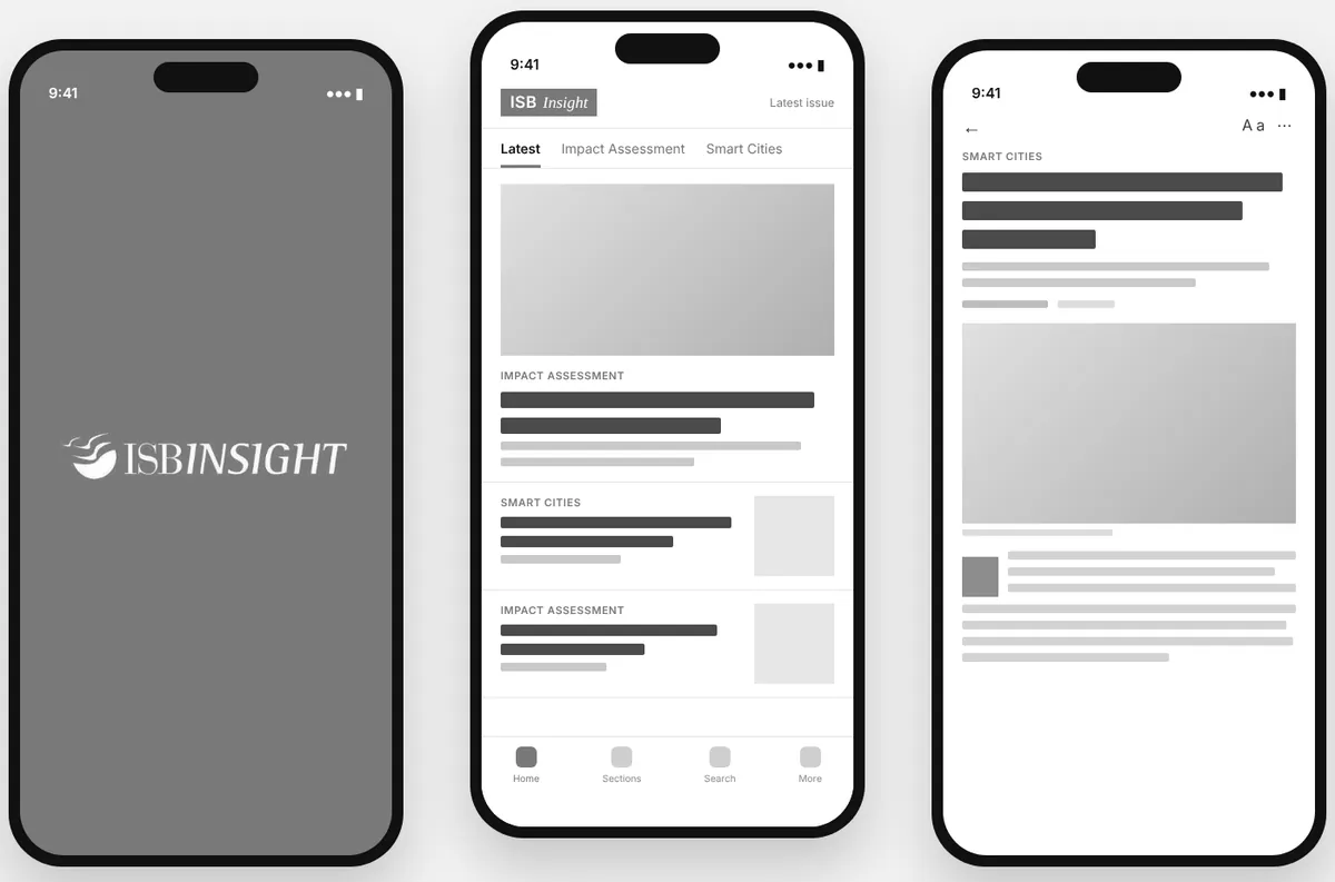 Recreated screens of the ISB Insight app