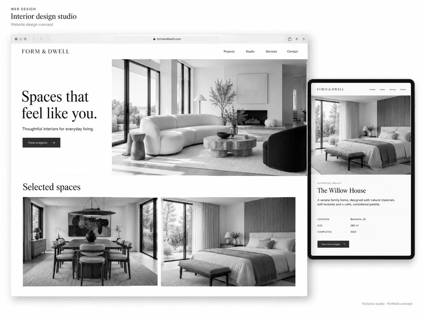Form & Dwell interior design studio website on desktop and tablet