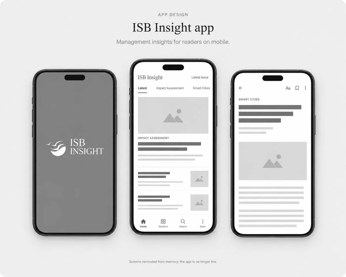 Recreated screens of the ISB Insight app